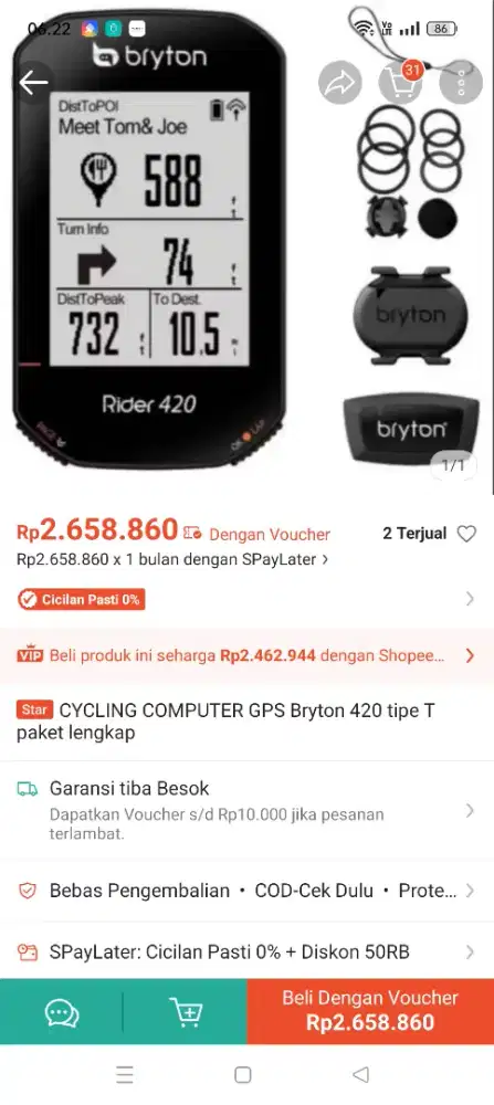 Speedometer Sepeda Digital Bryton Rider 420 kondisi normal