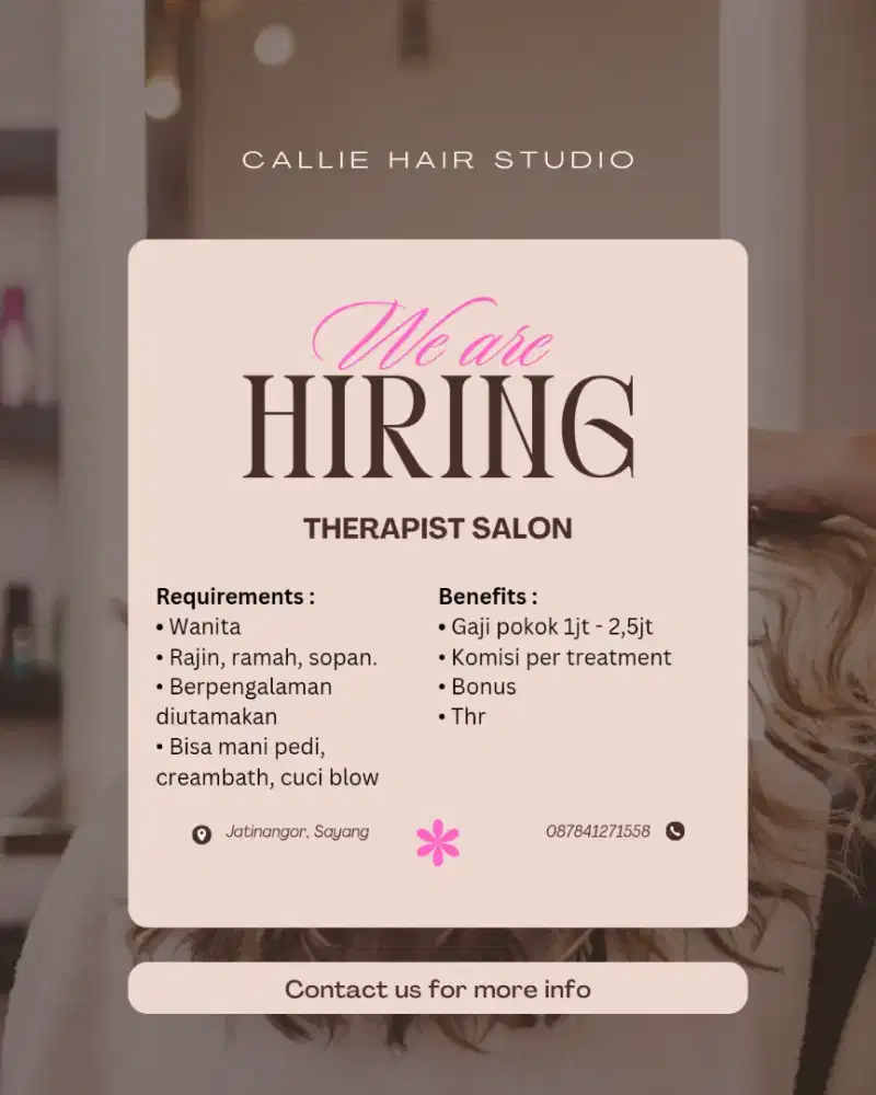 Lowongan THERAPIST SALON