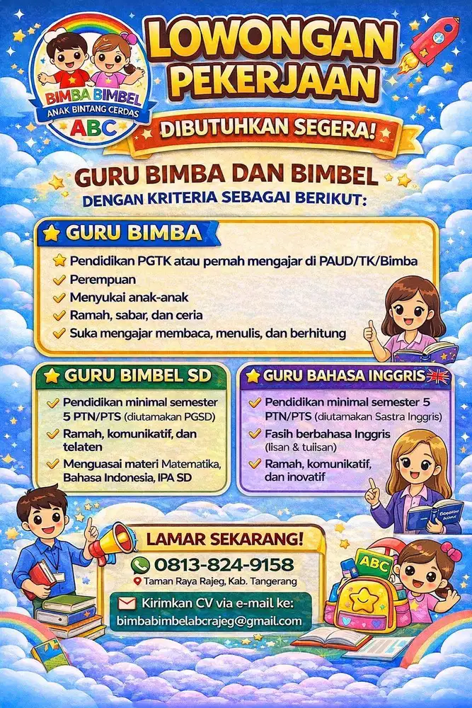 Dibutuhkan Segera Guru BIMBA dan Bimbel
