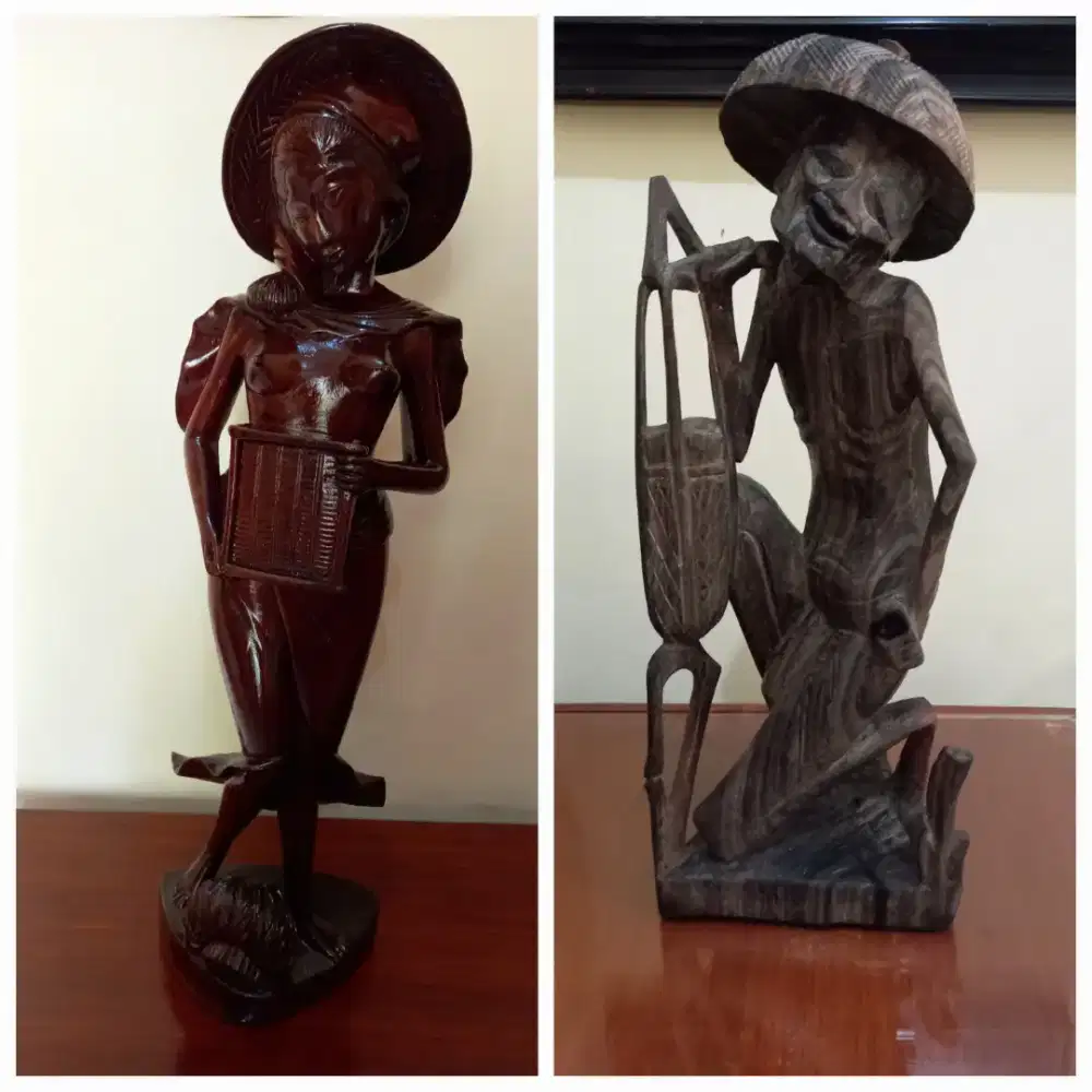 Patung Kayu Vintage Lawas 2 pcs