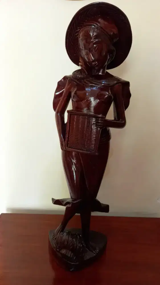 Patung Kayu Vintage Lawas Gadis Bali
