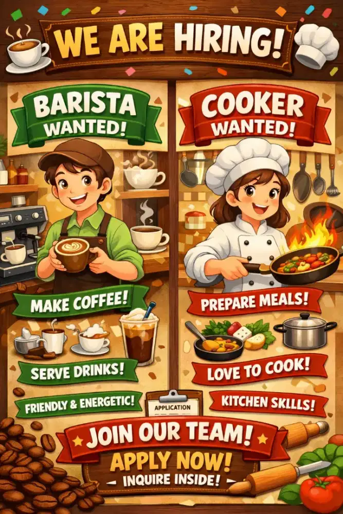 Dicari Barista dan Koki Gorengan
