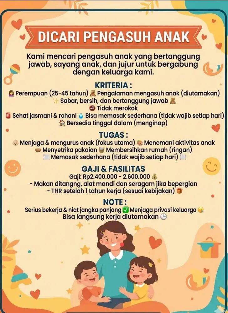 Dicari Pengasuh Anak
