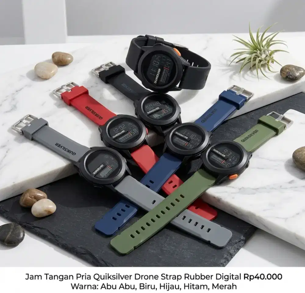 Jam Tangan Pria QuikSilver Drone Bulat Strap Rubber Digital