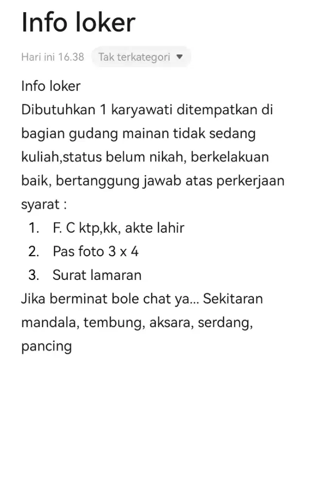 Loker admin gudang
