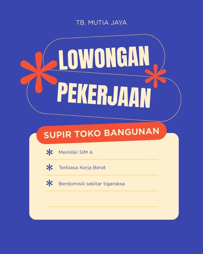 LOWONGAN KERJA SUPIR TOKO BANGUNAN