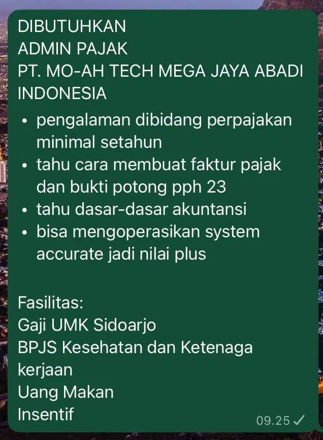 Dibutuhkan Segera Admin Pajak