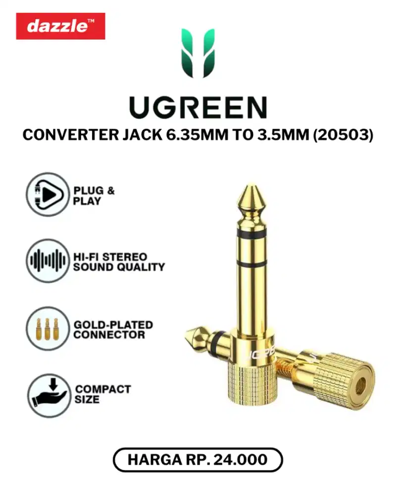 UGREEN CONVERTER AUDIO JACK 6.5MM TO 3.5MM (20503)
