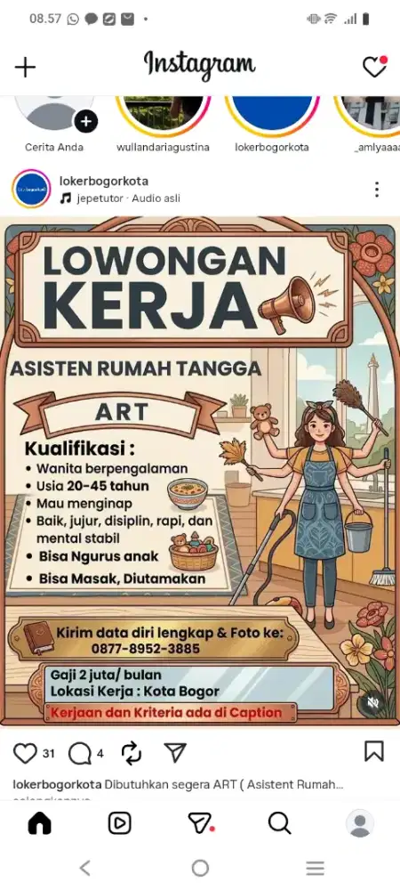 Dibutuhkan ART dan ngasuh Anak