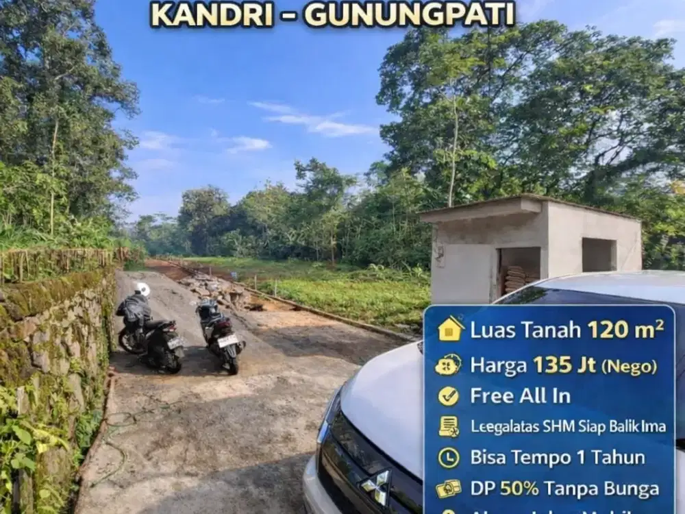 Tanah murah harga 100 jutaan di Kandri bisa di tempo 12 bulan tanpa bunga