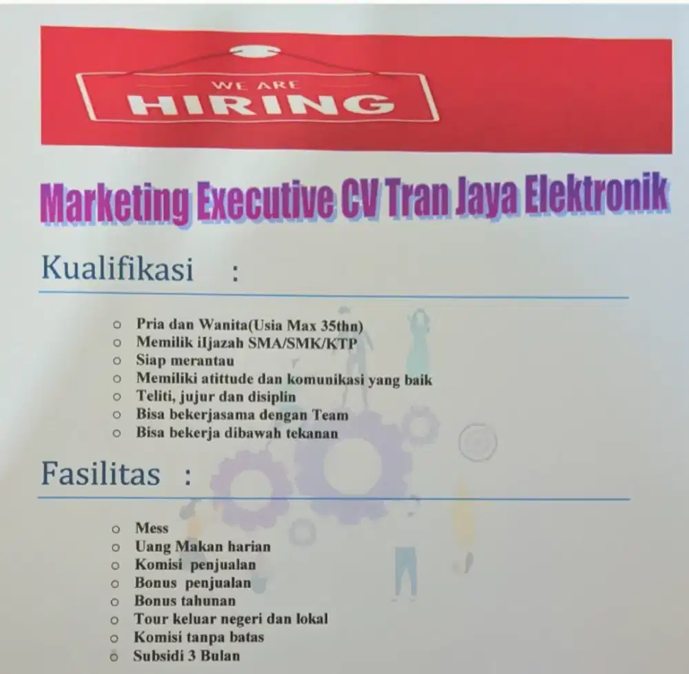 Lowongan marketing eletronik bekasi