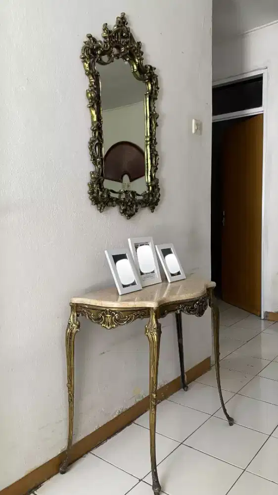 Meja marmer kaca cermin besi tempa jadul