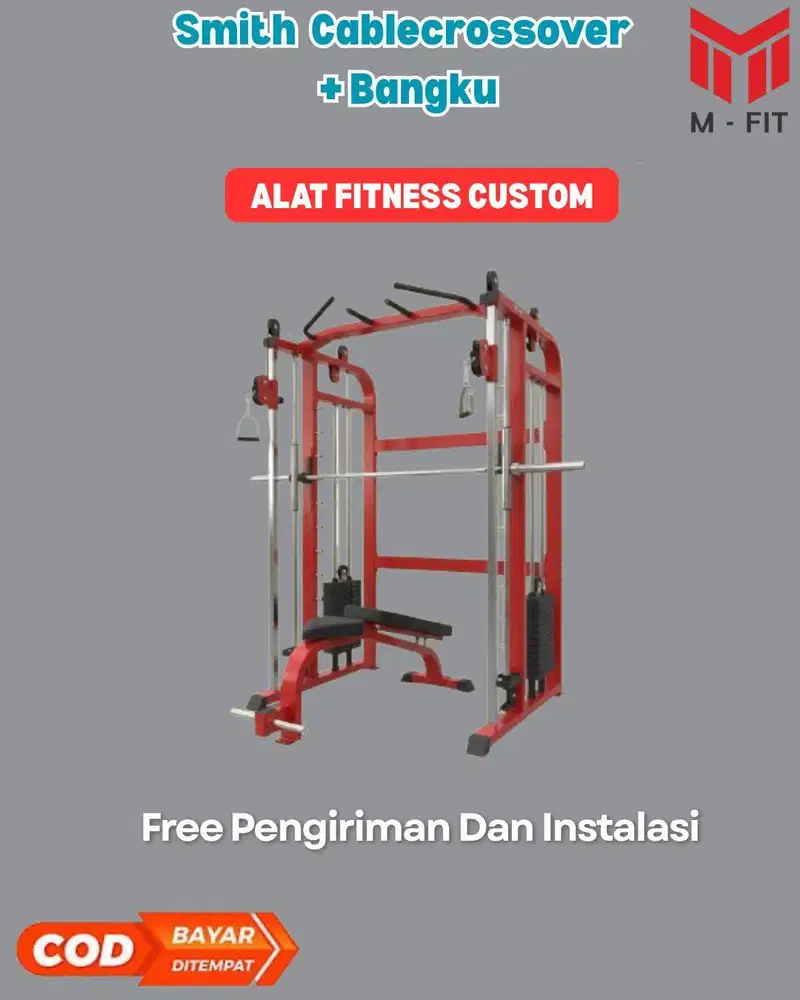 Alat Fitnes Custom Smith Machine Cable Crossover + Bangku Custom
