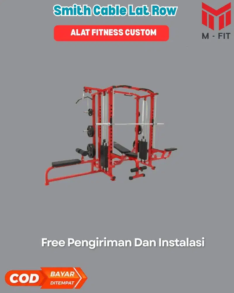 Jual alat fitnes Custom Smith Machine Cable Lat Row Custom 3- in 1