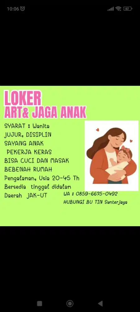 Loker ART dan Jaga anak