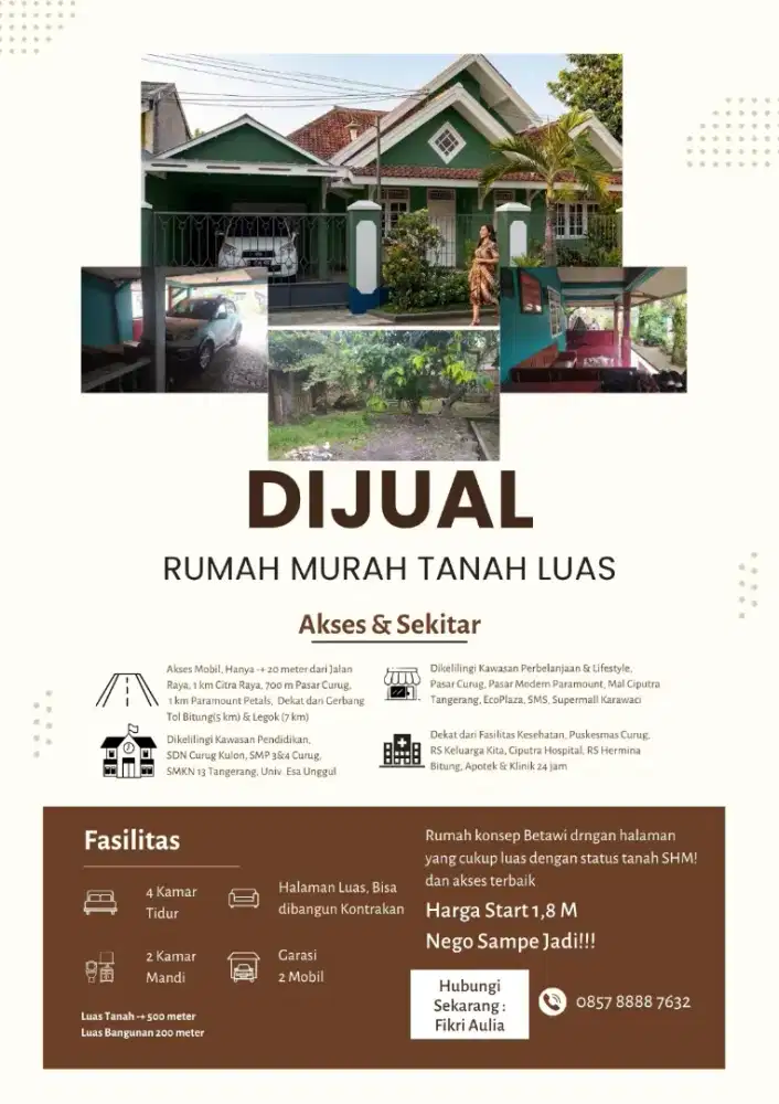 Dijual Rumah Luas Murah Curug Tangerang