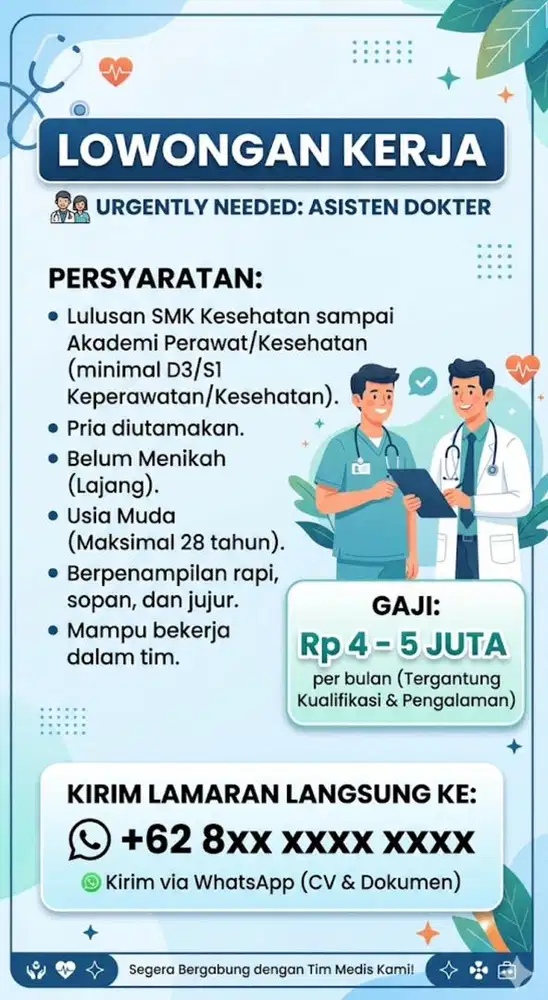 Lowongan Asisten Dokter - SMK/D3 Kesehatan