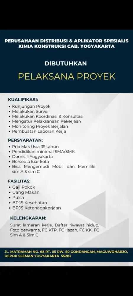 Dibutuhkan segera marketing proyek