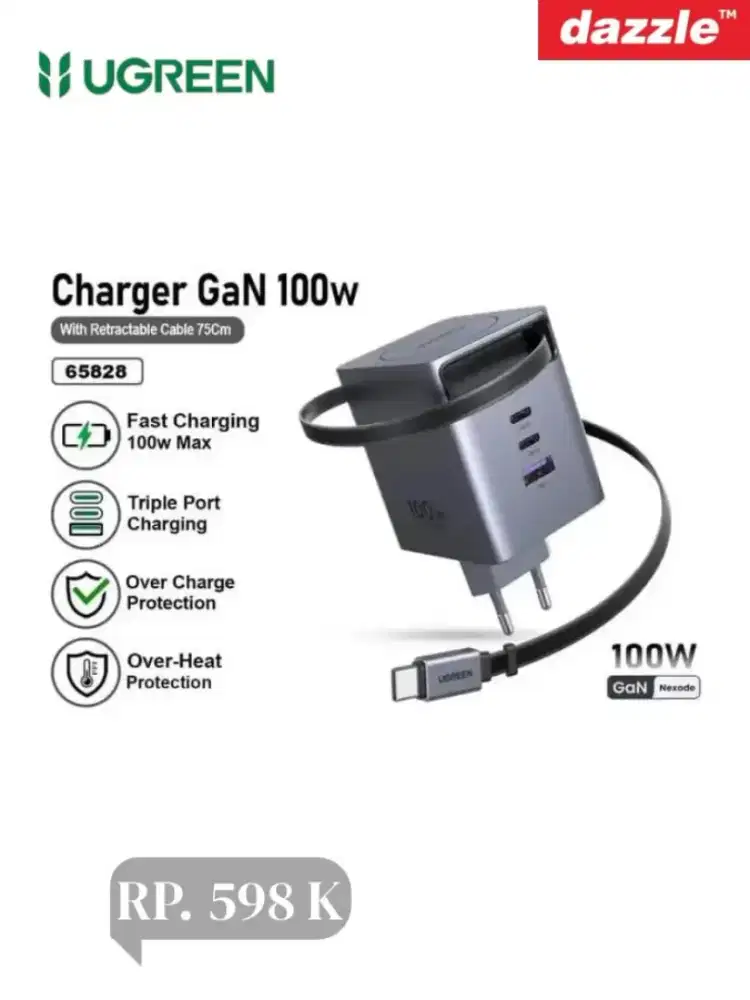 Charger GaN Nexode ll 100W with built-in cable type-C