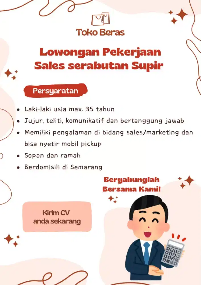 Lowongan kerja sales / marketing sekaligus supir