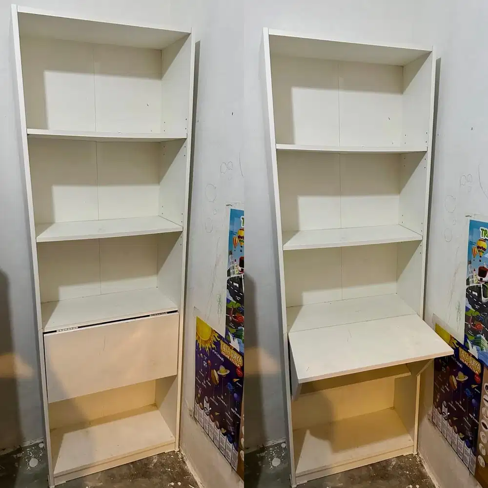 Rak buku bisa jadi meja belajar