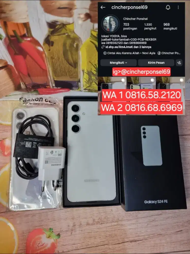 hp likeNEW SAMSUNG S24 fe 5g 8/256 grns 09 2026 istimewa FREE adaptor