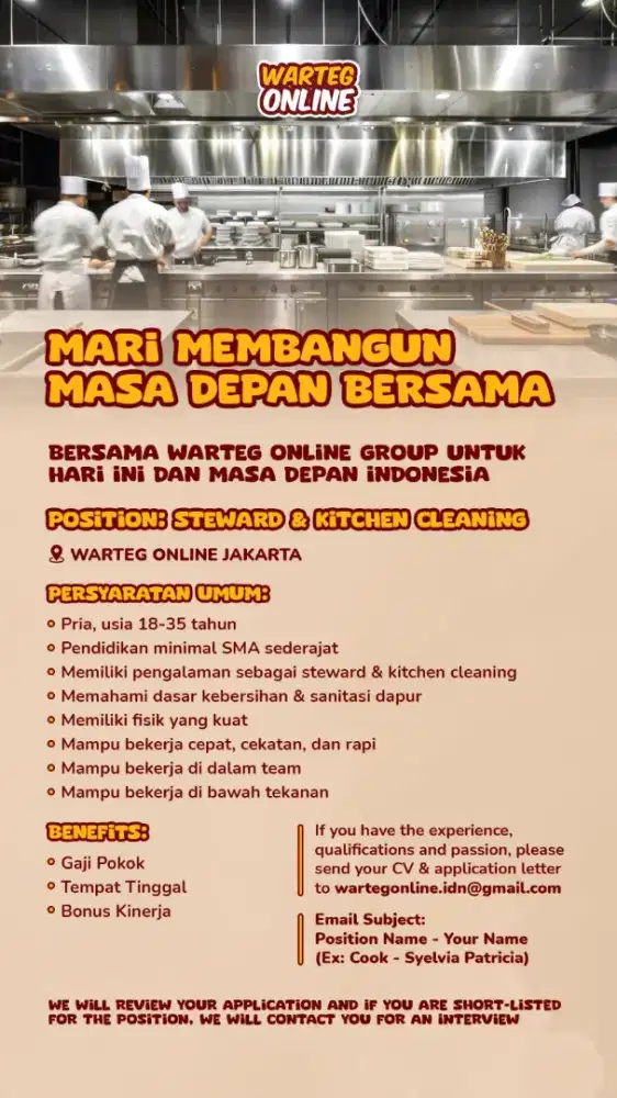 Lowongan pekerjaan Kitchen Steward