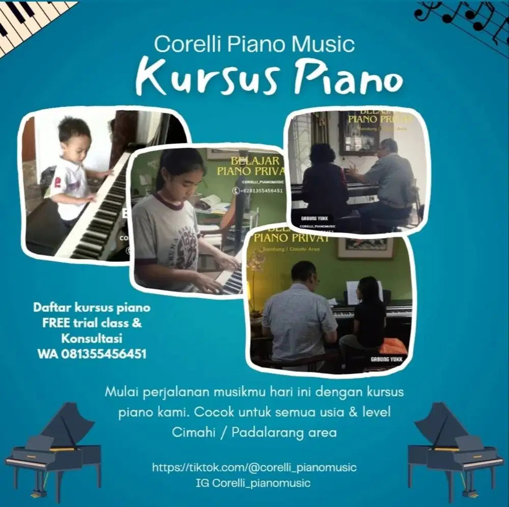 Kursus piano area Cimahi, Bandung dan Padalarang