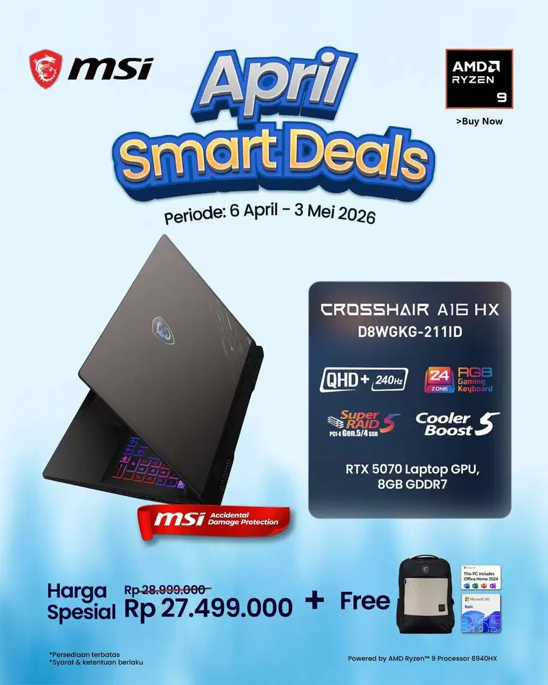 MSI Crosshair A16 HX D8WGKG-211ID | Ryzen 9 8940HX | RTX 5070 | 240Hz