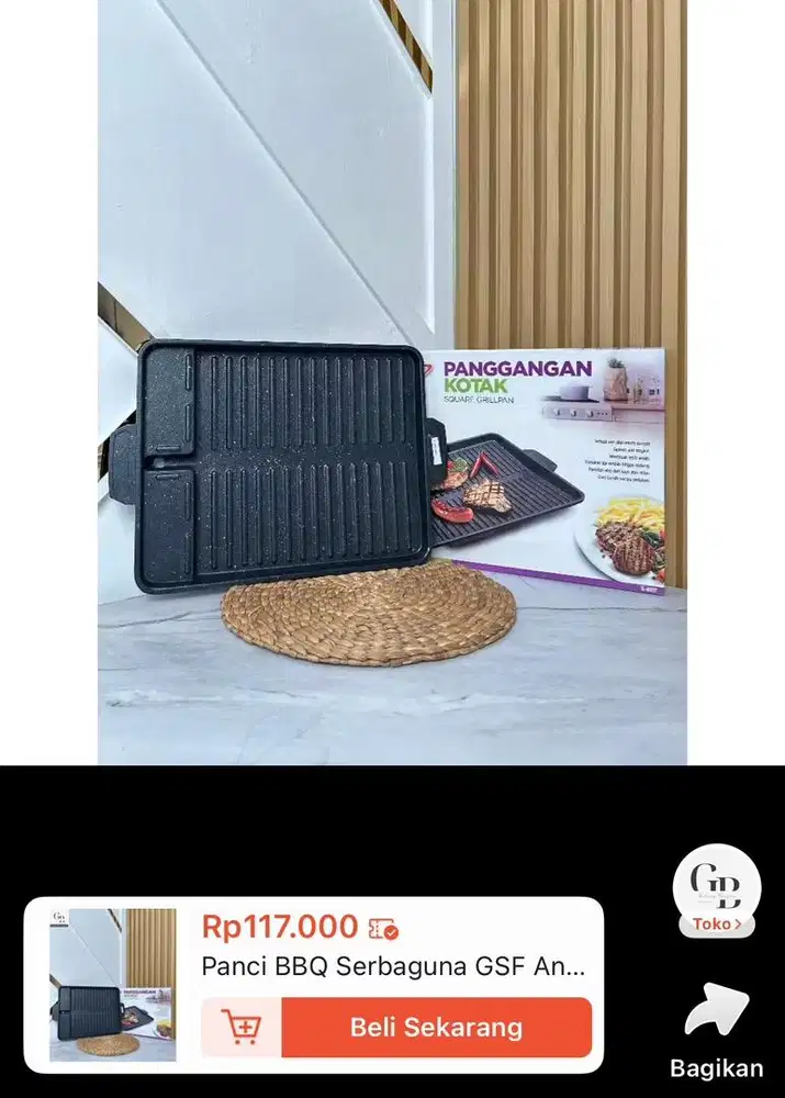Panci BBQ KOTAK / Panci Grill merk GSF serbaguna anti lengket G-4517