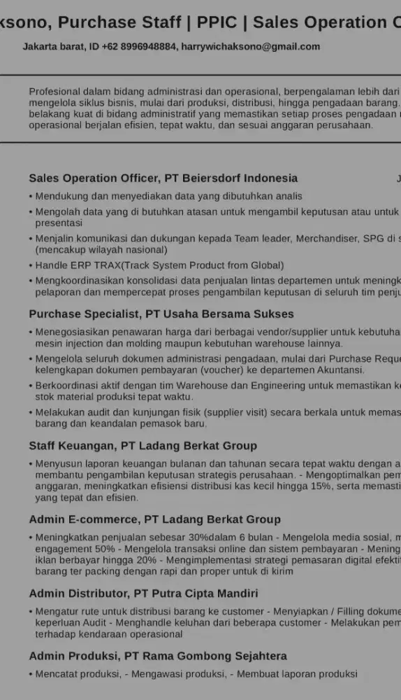 Cari Pekerjaan Staff purchasing Admin Sales