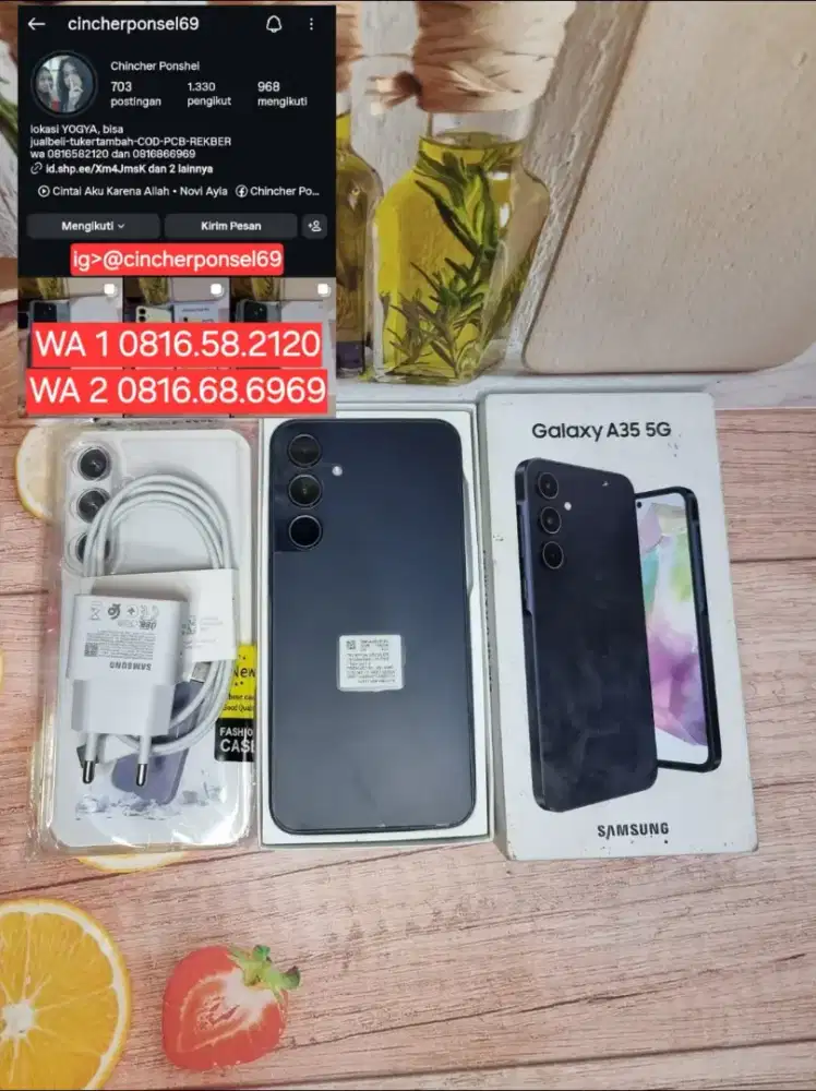 Jual hp siap pakai Samsung A35 5g 8/256 fullset original Free ADAPTOR