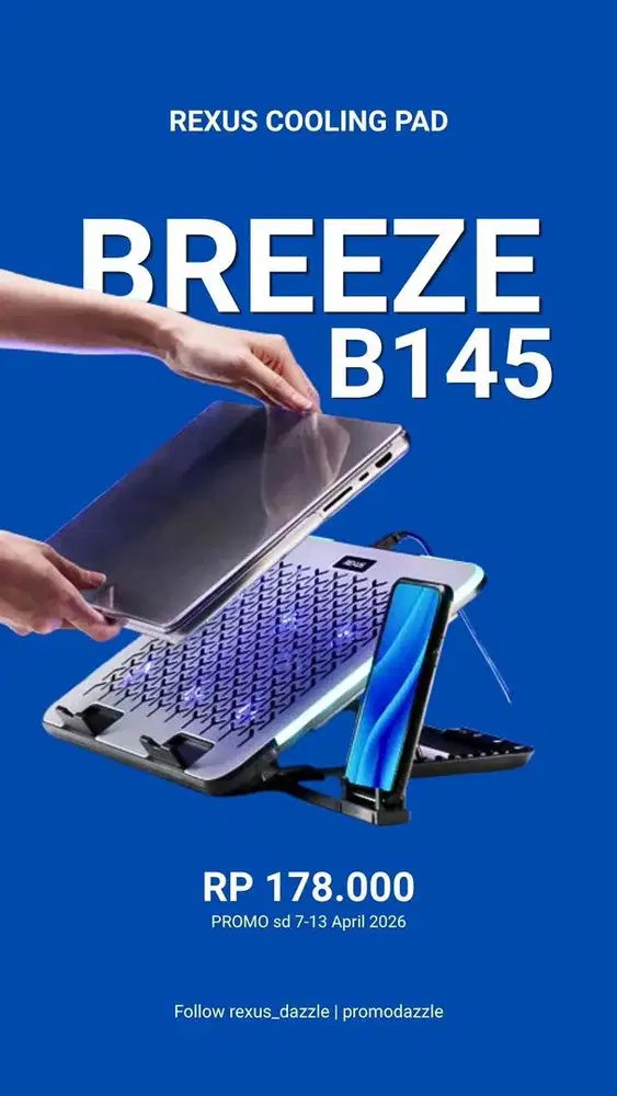 Rexus B145 Cooling Pad Breeze Laptop Multifungsi RGB