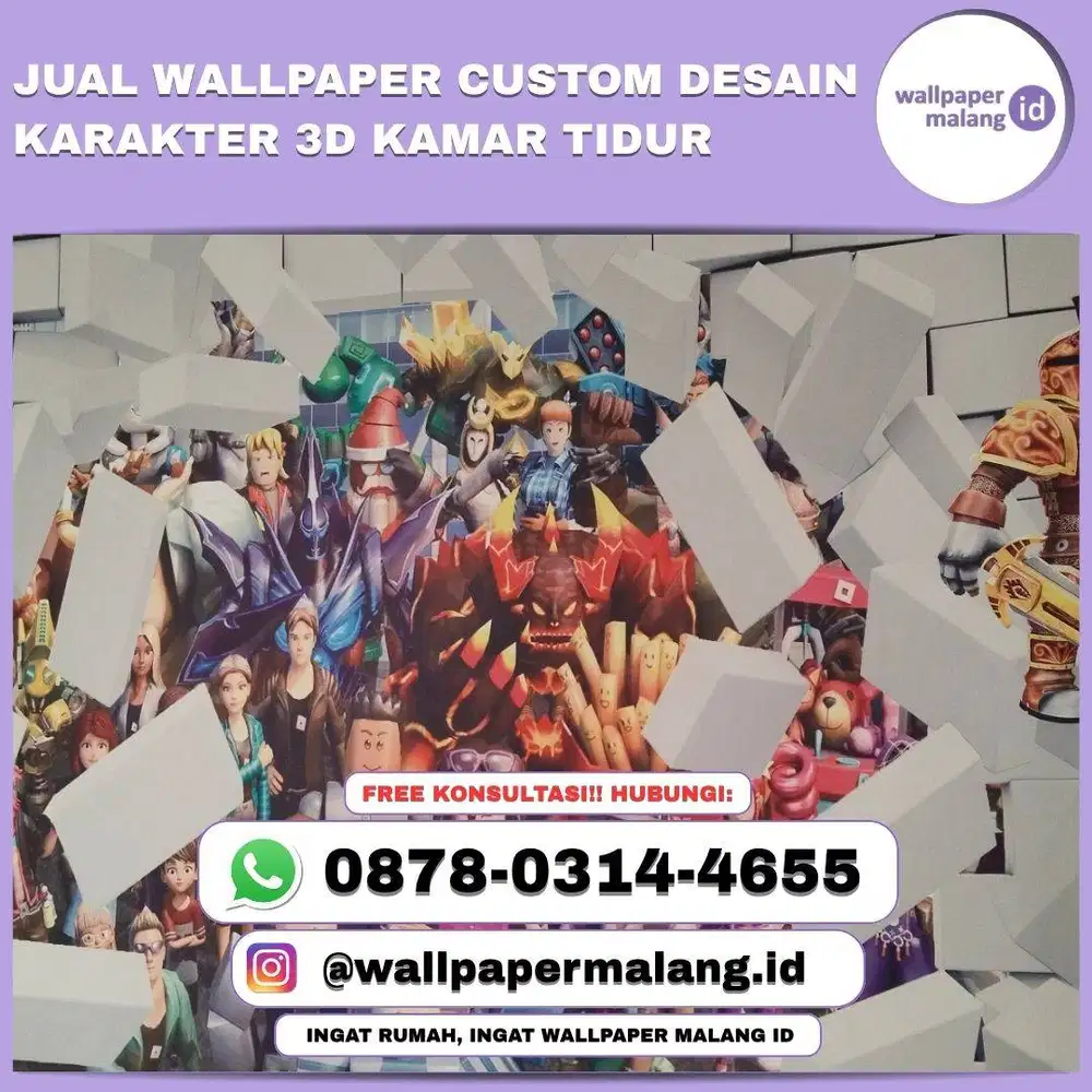 JUAL WALLPAPER CUSTOM DESAIN KARAKTER 3D KAMAR TIDUR