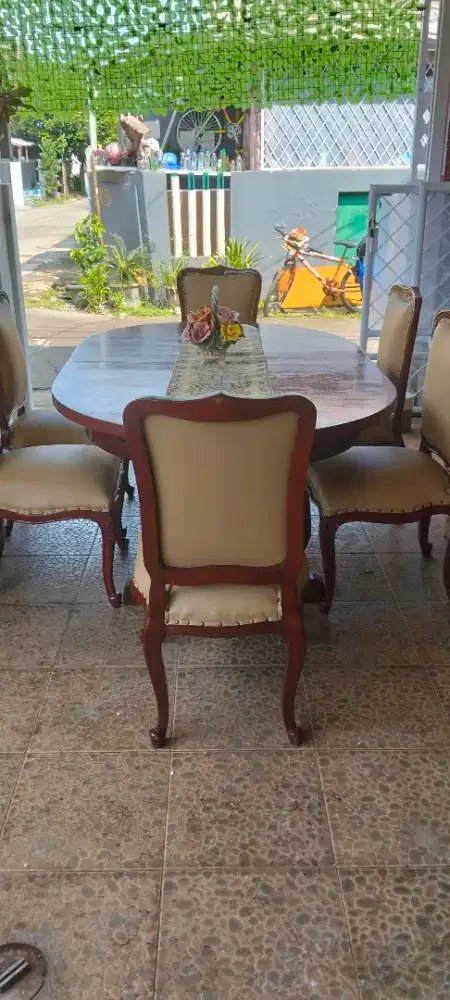 Set Meja makan kursi 6 kayu Jati Lawas