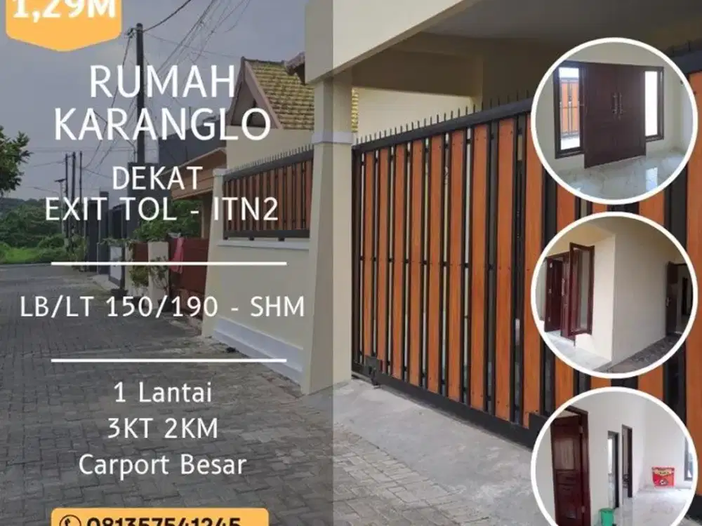 Rumah di karanglo malang dkt bentoel unilever kamar 4 LT190 1,29M-an