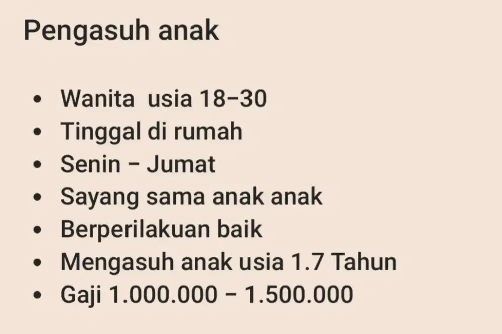 Dicari Pengasuh Anak