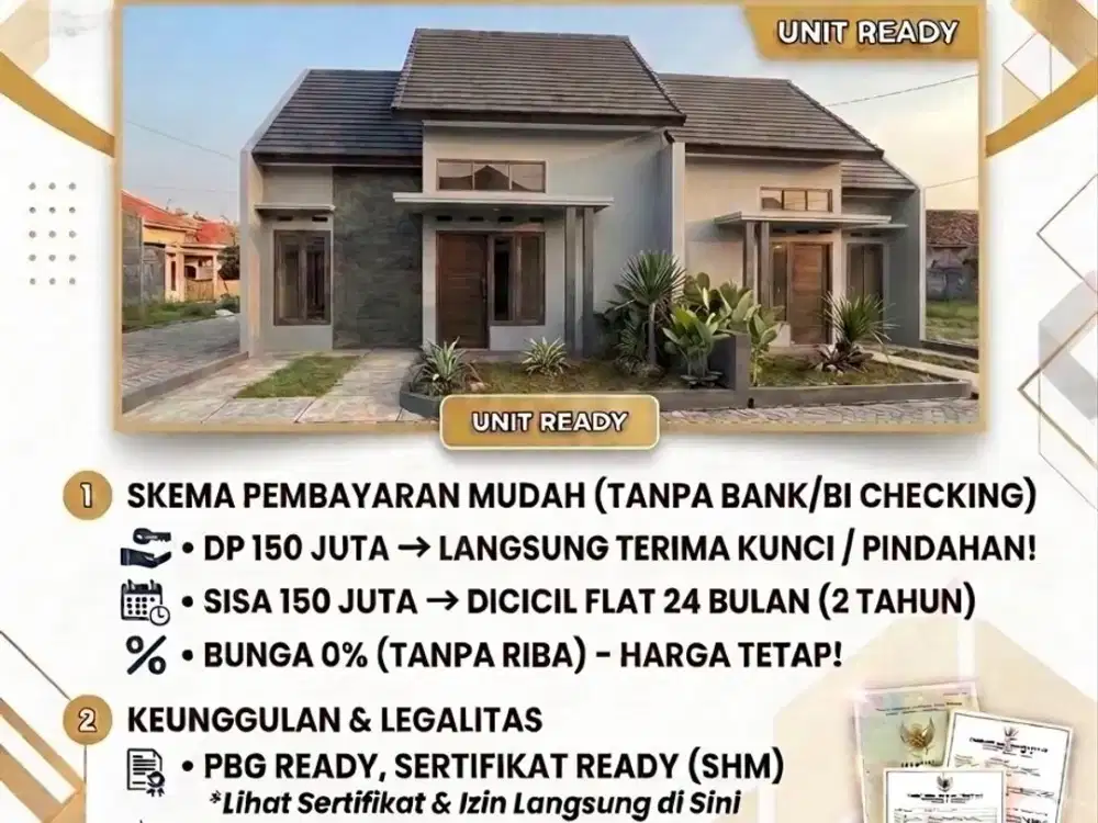 Rumah Mewah Siap Huni Tanpa KPR & Tanpa Bunga Bisa Cicil 24Bulan Flat Lokasi Dekat Kampus UIN Surakarta
