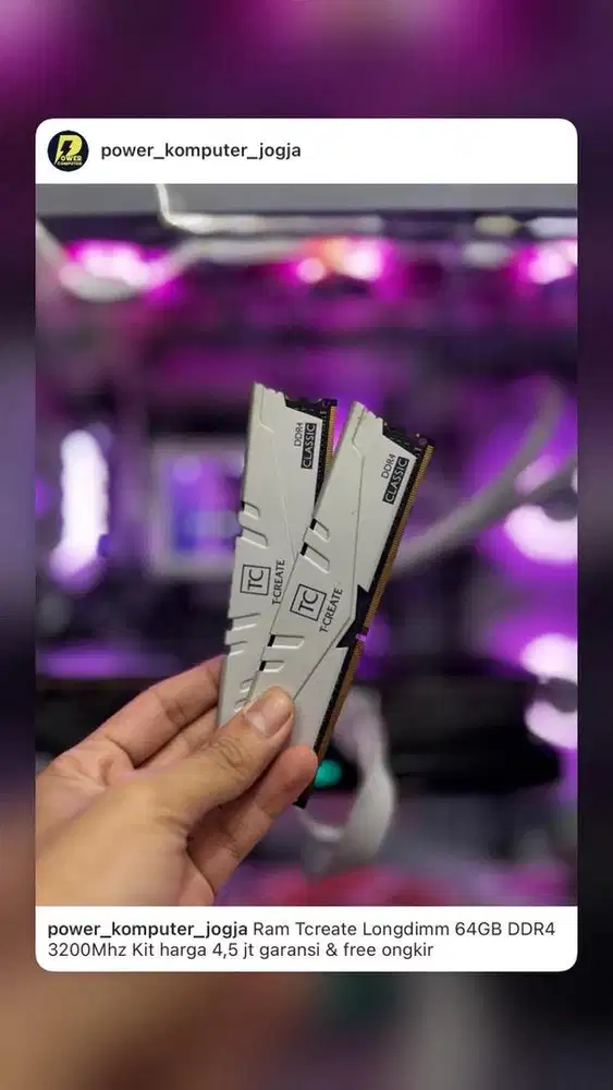 RAM 64GB KIT DDR4 3200Mhz Tcreate Silver harga 4,2 jt aja