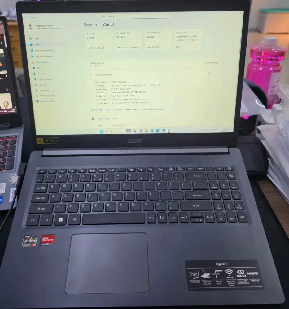 ACER ASPIRE 5 RYZEN 5500U RAM 8Gb ssd256