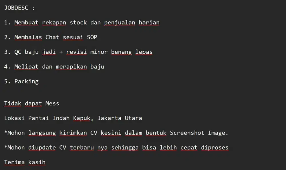 LOWONGAN ADMIN QC