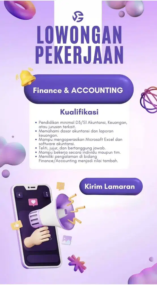 LOWONGAN KERJA – STAFF FINANCE & ACCOUNTING