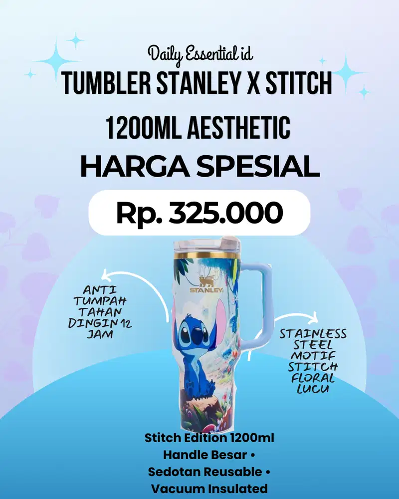 Jual Tumbler Stanley Style x Stitch 1200ml Motif Floral Aesthetic