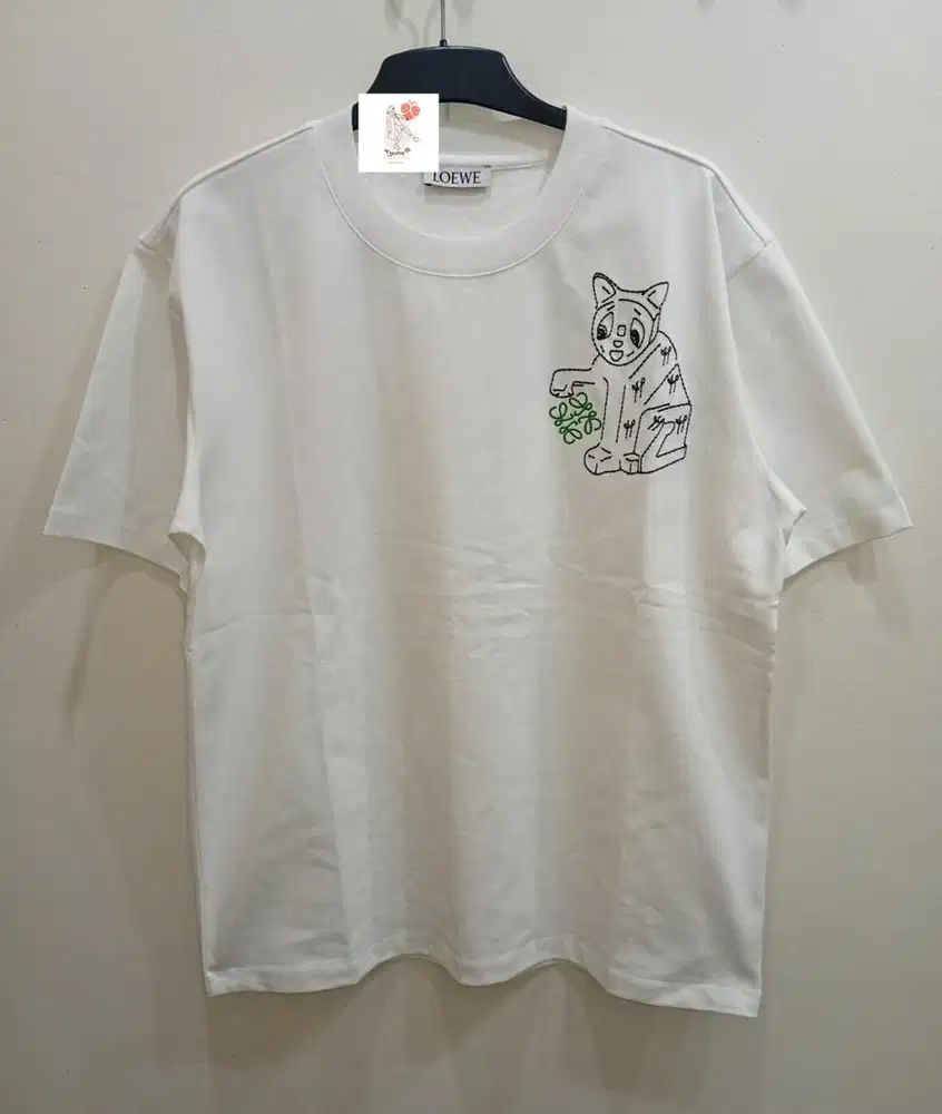 LOEWE LUCKY CAT EMBROIDERED TSHIRT WHITE