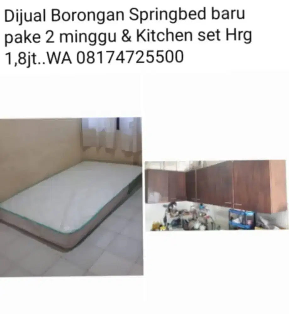 Dijual Borongan Springbed baru pake 2 minggu & Kitchen set Hrg 1,8jt..