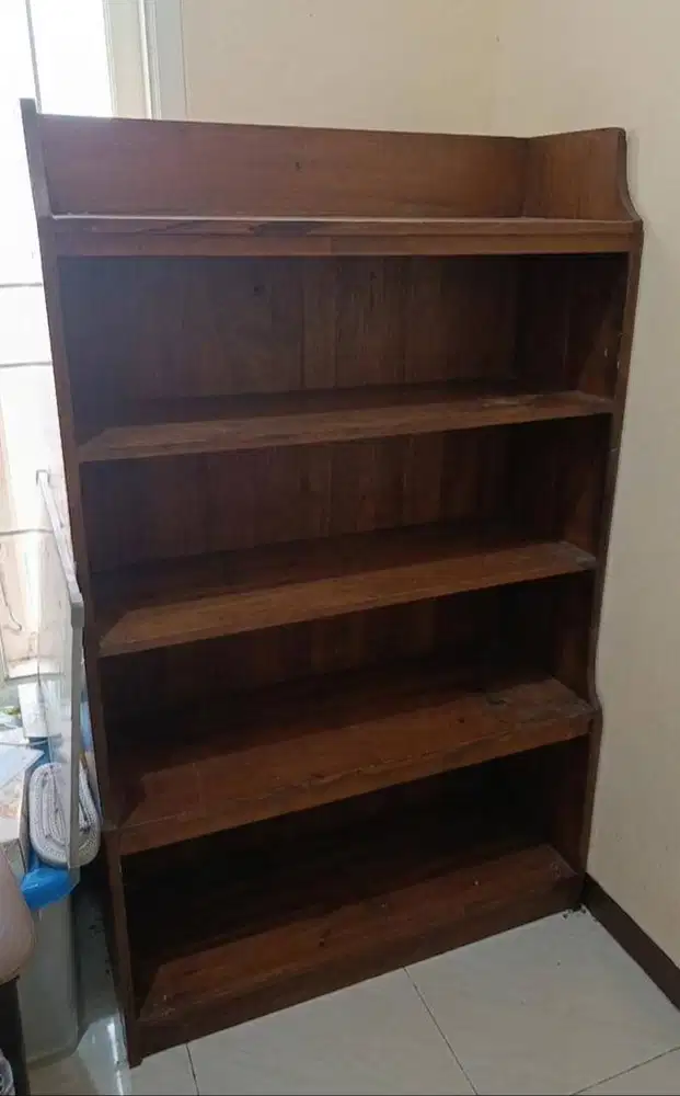 Rak Buku Kayu JATI Solid Minimalis – Kokoh & Awet, Muat Banyak!