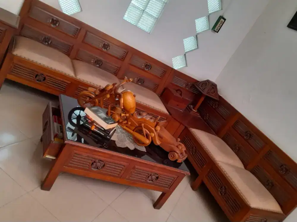 1 set Sofa + Meja tengah + Meja sudut Kayu Jati