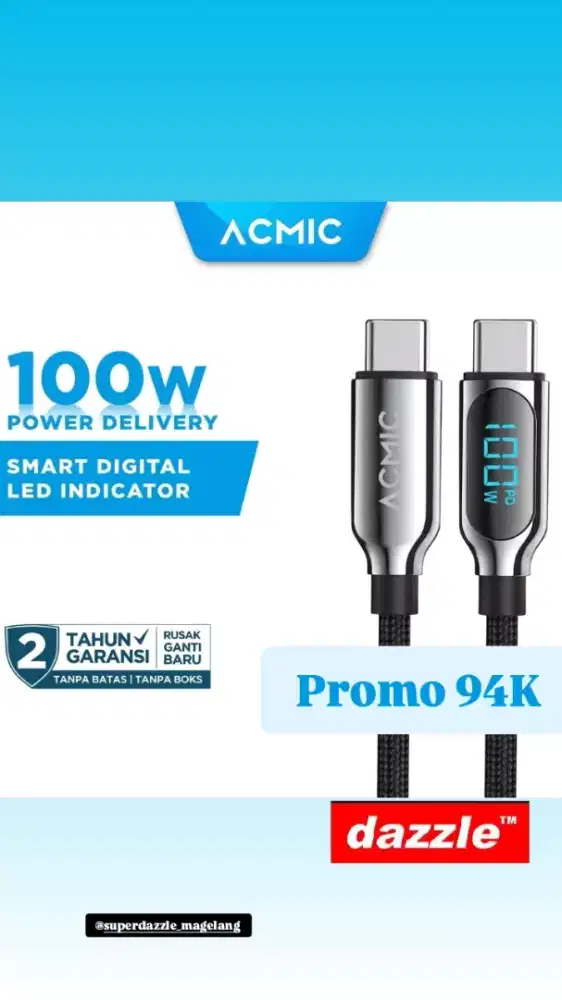 KD acmic digiline x type c to c 100 Watt 2m black /AC -187-bk