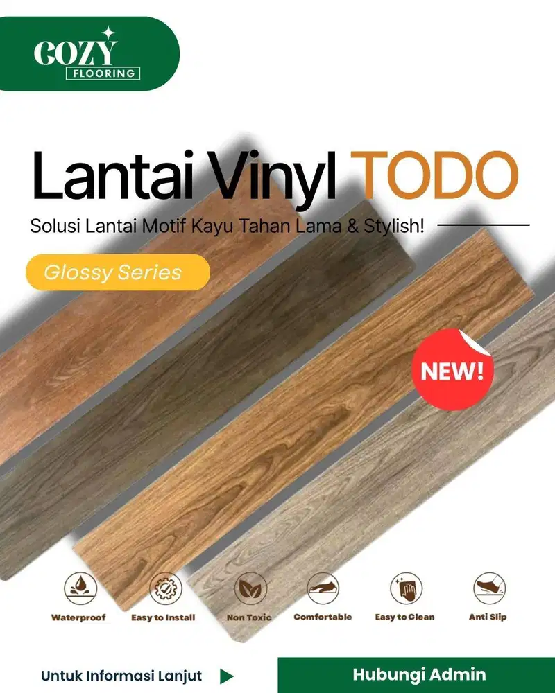 Lantai Vinyl TODO Tebal 2mm dan 3mm Glossy | Lantai motif kayu