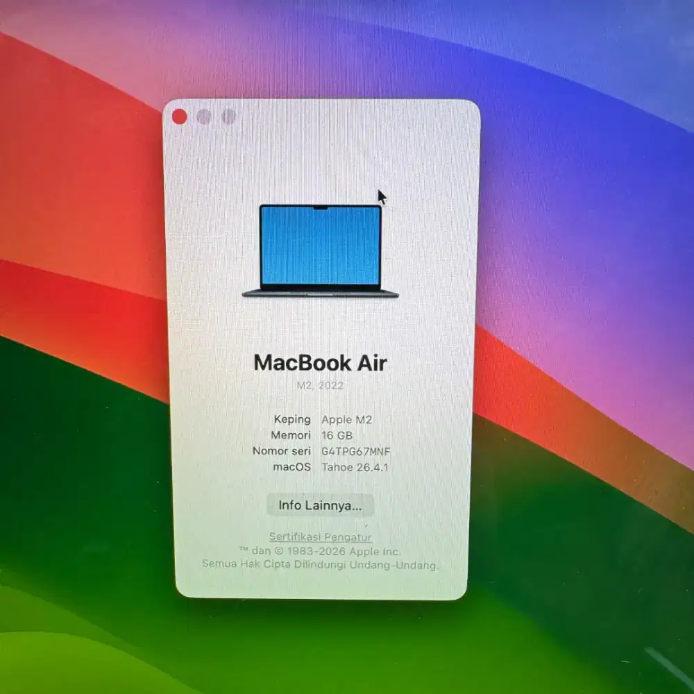 Macbook Air M2 13 Inch Ram 16 Ssd 256  lengkap full set Space Grey